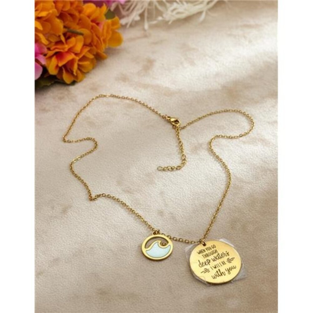 Lokai Isaiah 43:2 Necklace Gold Tone Blue Enamel Inspirational Faith Pendant 19"